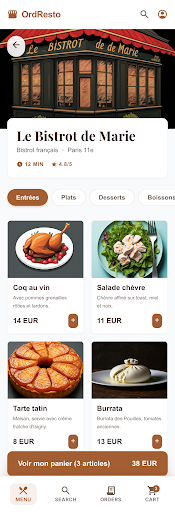 Storefront OrdResto sur smartphone
